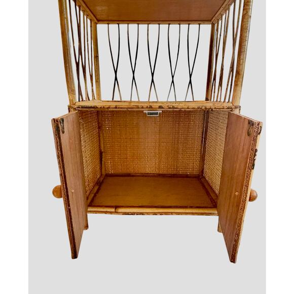 Mid 20th Century Vintage 30” Tall Bamboo Rattan Shelves Bookcase Cabinet Etagere - Picture 4 of 16